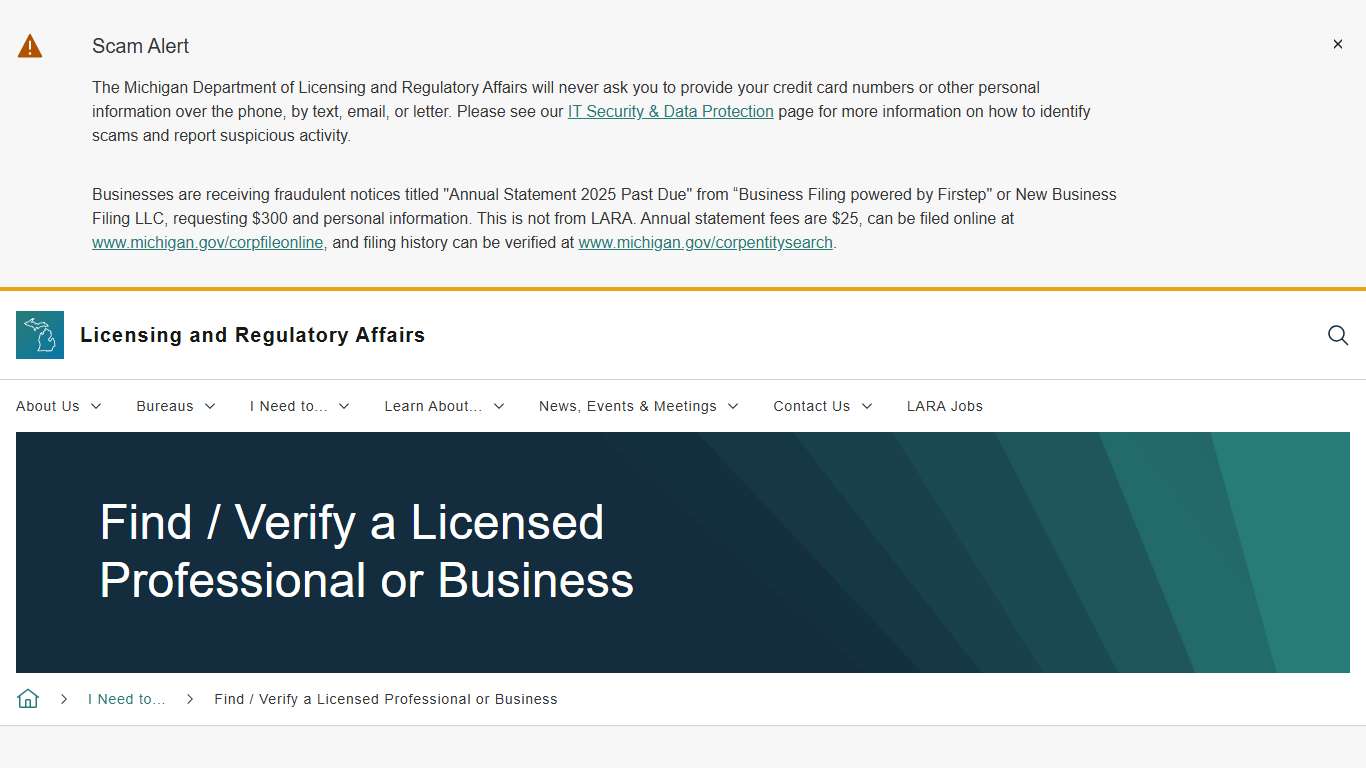 Find / Verify a Licensed Professional or Business